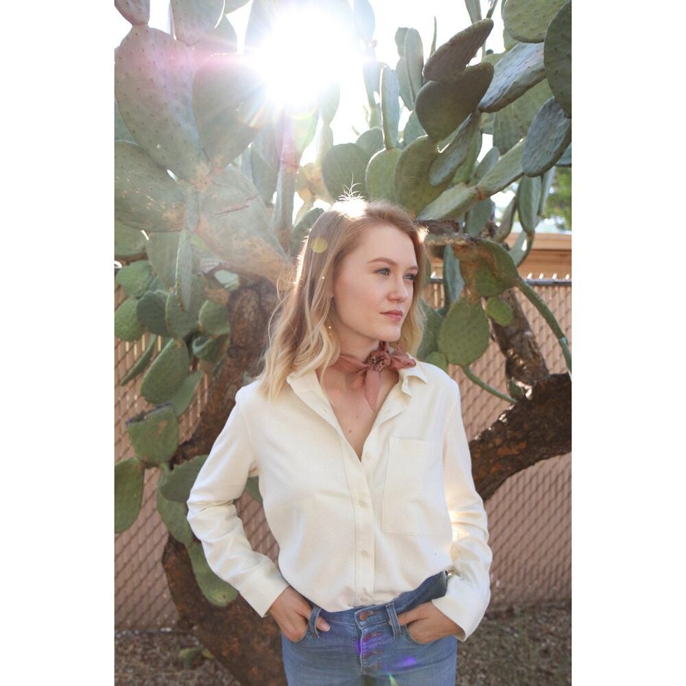 NWT OZMA Button Down Shirt Medium Raw Silk Agnes Ivory Cream Long Sleeve